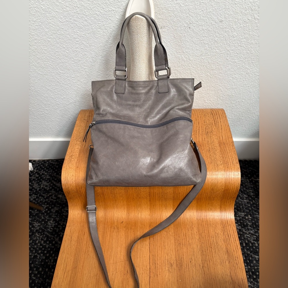 Garnet Hill Gray Leather Convertible Crossbody Tote